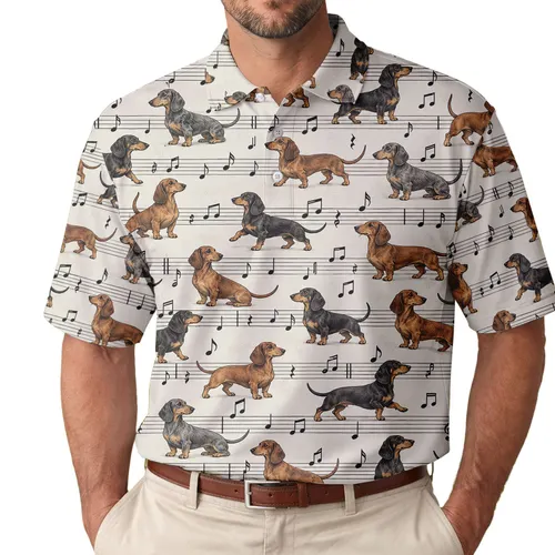 Dachshund Sheet Music Motif for Music Lovers and Sausage Dog Owners Holiday Gift Men's Polo Shirt