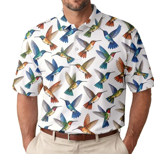 Colorful Hummingbird Flight for Golf Days and Relaxed Summer Style for Bird Lovers Men's Polo Shirt