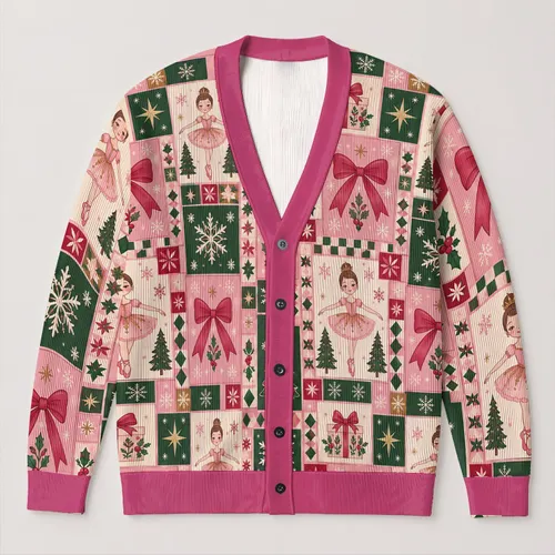 Sugar Plum Fairy Christmas Ballet Holiday Cheer for Festive Dance Lovers and Fans All-over Print Knitted Cardigan