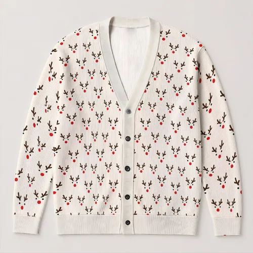 Reindeer Face Motif for Cozy Holiday Gatherings and Winter Celebrations for Women All-over Print Knitted Cardigan