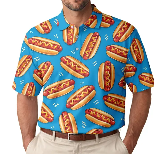 Funny Hot Dog Golf Theme Blue Summer Cookout Gift For Men Women And Food Lovers Fans Men's Polo Shirt