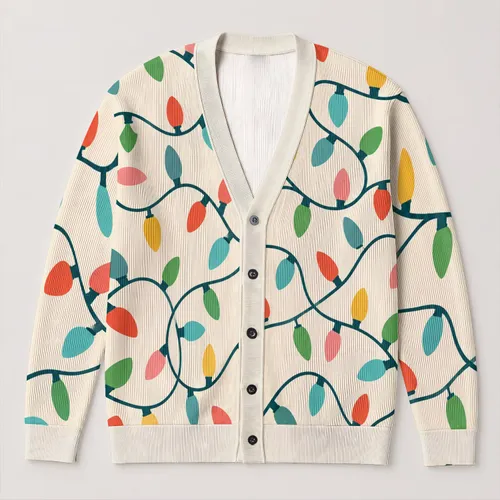 Festive Multicolor Holiday Lights for Cozy Christmas Gatherings and Family Celebrations All-over Print Knitted Cardigan