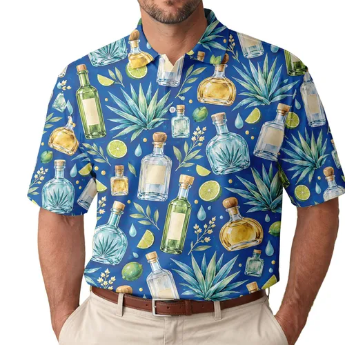 Tequila Agave Bottle Celebration Style for Resort Parties and Summer Nights at the Beach Men's Polo Shirt