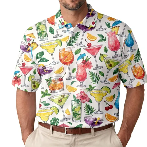 Colorful Cocktail Glasses for Golf Clubhouse Cheers and Summer Bar Style for Him Outdoors Men's Polo Shirt