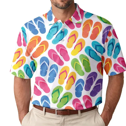Colorful Flip Flops for Sunny Golf and Beach Days, Summer Sports Style for Women Men's Polo Shirt