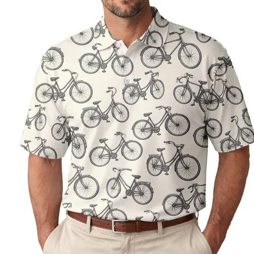 Vintage Bicycle Icons for Golf and Cycling Days, Athletic Style for Active Enthusiasts Men's Polo Shirt