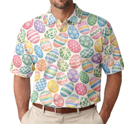 Pastel Easter Egg Motifs for Spring Golf Outings and Holiday Weekend Wear for Him Men's Polo Shirt