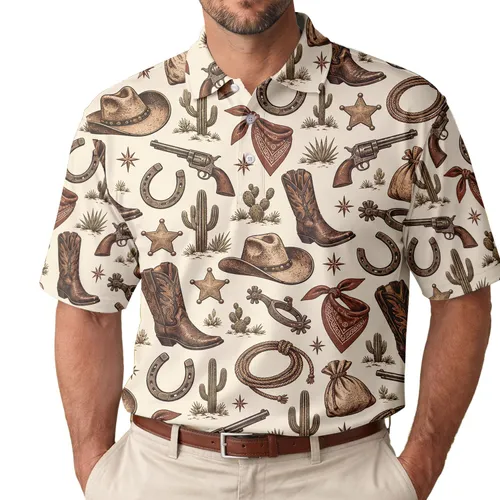 Western Cowboy Icons for Rodeo Weekends and Ranch Adventures, Gifts for Cowboys, Ranchers Men's Polo Shirt