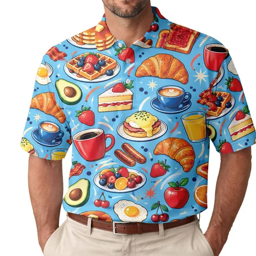 Brunch Food Icons for Weekend Golf and Leisure Dining, A Playful Foodie Gift Idea Men's Polo Shirt