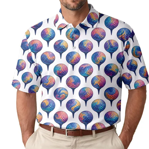 Psychedelic Golf Ball Motifs for Fun Fairway Days and Gifts for Weekend Golf Lovers Men's Polo Shirt