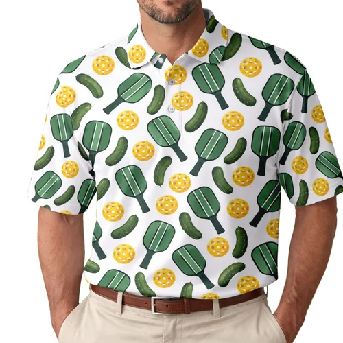 Pickleball Paddles and Golden Balls for Court Days, Club Play, and Weekend Recreation Men's Polo Shirt