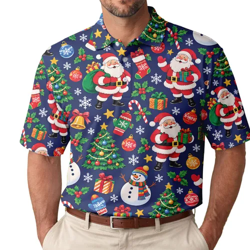 Retro Christmas Golf Icons for Festive Holiday Rounds, Winter Parties, and Cheer Men's Polo Shirt