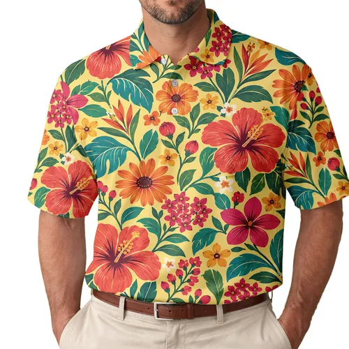 Retro 70s Floral Golf Style for Resort Weekends, Vacations, and Summer Gatherings Men's Polo Shirt