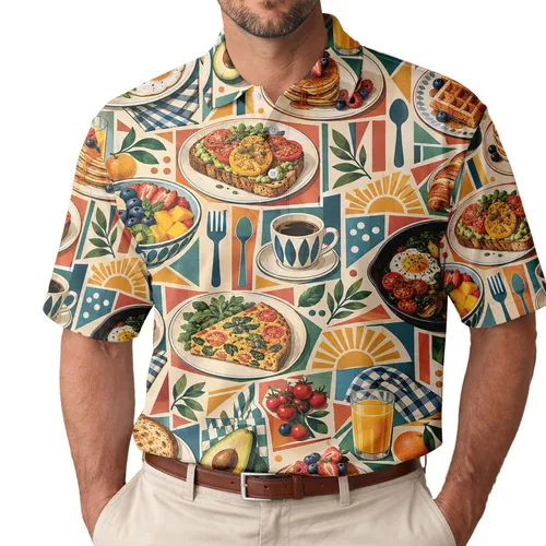 Brunch Foods, Coffee, and Fresh Fruit for Weekend Dining and Relaxed Golf Club Gatherings Men's Polo Shirt