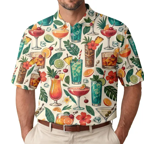Retro Cocktail Glasses for Vintage Resort Parties and Classic Golf Club Days Men's Polo Shirt