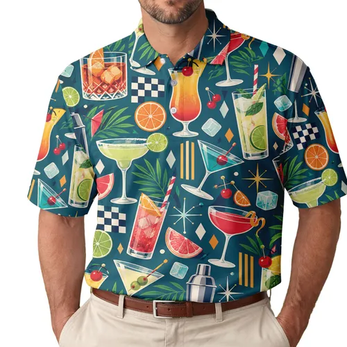 Colorful Cocktail Drinks for Happy Hour and Golf Club Gatherings for Stylish Men Men's Polo Shirt