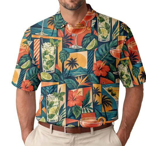 Martini Mojito Cocktail Motifs for Country Club Weekends and Resort Entertaining Men's Polo Shirt