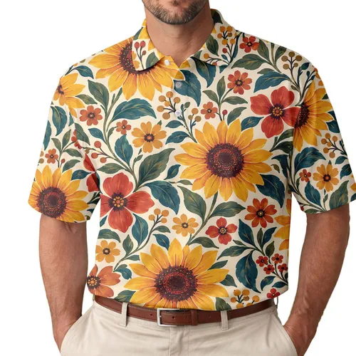 Retro Sunflower Floral Style for Golf Days, Summer Outings, and Vintage Garden Fans Men's Polo Shirt