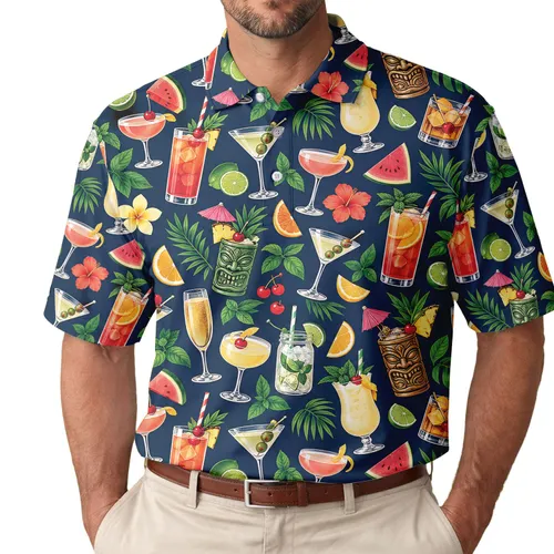 Colorful Cocktail Drinks And Citrus Garnishes For Resort Happy Hour Entertaining Style Men's Polo Shirt