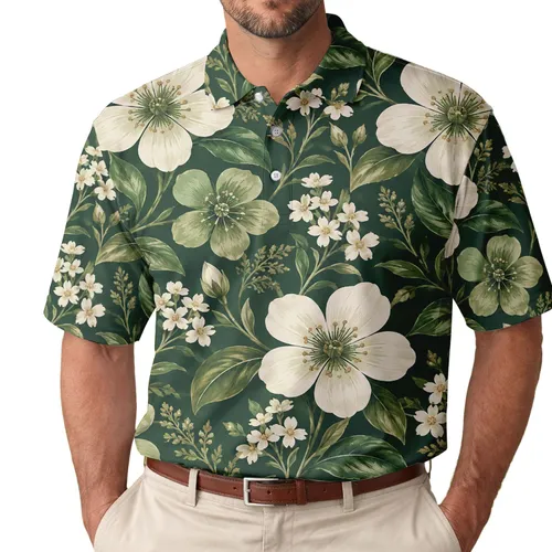 Retro Green Floral Garden Motif For Golf Days And Resort Weekends For Botanical Style Men Men's Polo Shirt