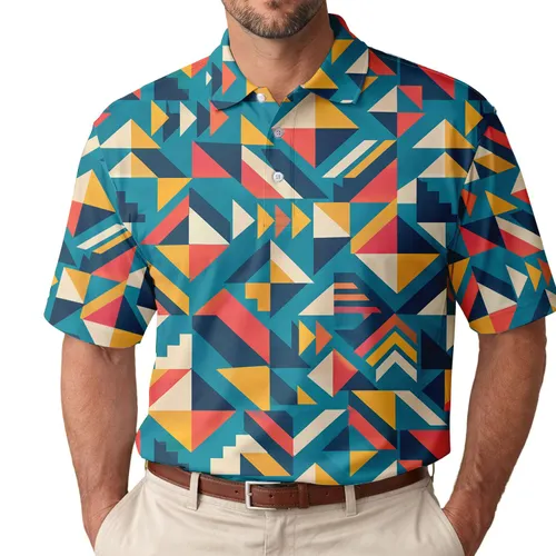 Colorful Geometric 80s Golf Style for Resort Weekends, Country Clubs and Retro Fans Men's Polo Shirt