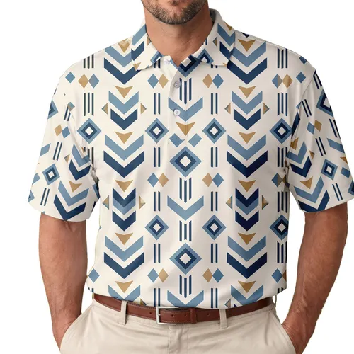Retro Geometric Golf Arrows for Country Club Weekends and Modern Resort Players Today Men's Polo Shirt
