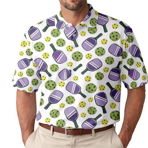 Pickleball Paddle And Ball Motifs For Court Practice And Club Play For Men Women Men's Polo Shirt