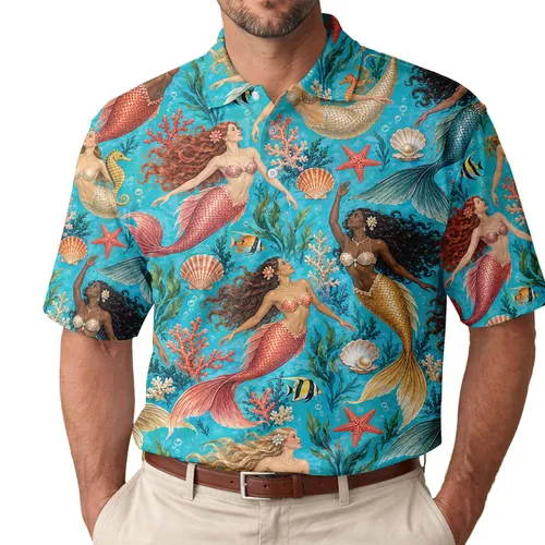 Mermaid Ocean Fantasy for Coastal Golf Days, Beach Getaways, and Resort Weekends Men's Polo Shirt
