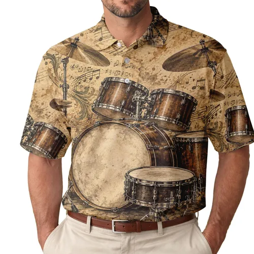 Vintage Drum Set Sheet Music For Golf And Tennis Lovers, Retro Gift For Drummers Men's Polo Shirt
