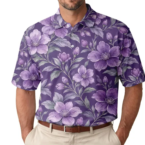 Lavender Floral Blooms For Golf, Tennis, And Pickleball Style For Active Women Players Men's Polo Shirt