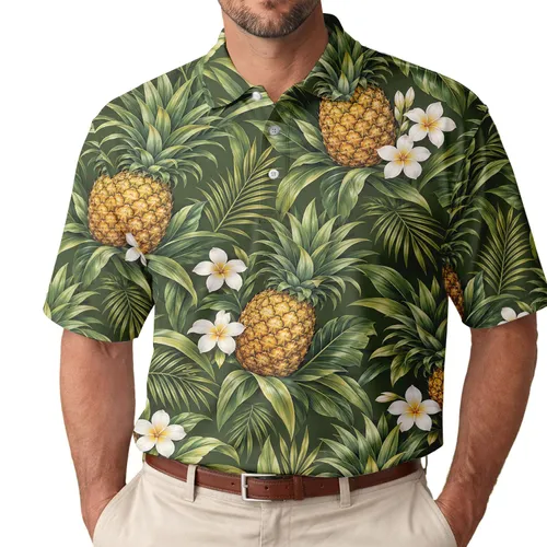 Pineapple Daisy Tropical Garden for Golf Days and Summer Tennis, Women's Resort Style Men's Polo Shirt