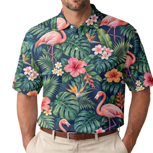 Pink Flamingo Tropical Garden for Golf Days, Summer Tennis, and Resort Outings Women Men's Polo Shirt