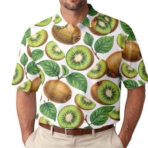 Kiwi Fruit Golf Outfit For Women, Tropical Tennis And Pickleball Summer Style Adventure Men's Polo Shirt