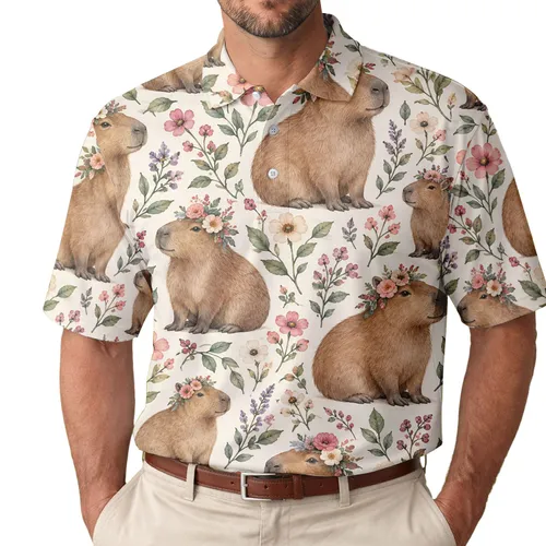 Floral Capybaras for Golf Days, Summer Tennis, and Pickleball Style for Active Women Men's Polo Shirt