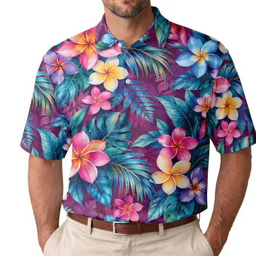 Tropical Hibiscus and Plumeria Blooms for Bright Golf Days and Resort Tennis Style Men's Polo Shirt