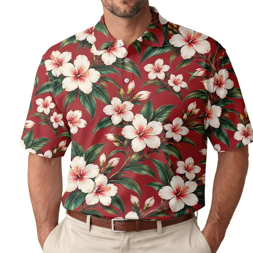 Red Floral Garden Style for Golf Days, Summer Tennis, and Women’s Resort Weekends Men's Polo Shirt