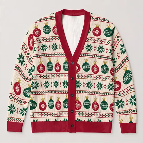 Christmas Baubles and Snowflake Bows for Cozy Holiday Parties and Winter Gatherings All-over Print Knitted Cardigan