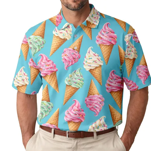Pink Ice Cream Cones for Sweet Summer Golf Outings and Casual Resort Days for Women Men's Polo Shirt