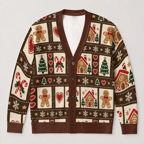 Gingerbread Men and Candy Cane Holiday Cheer for Cozy Christmas Celebrations All-over Print Knitted Cardigan