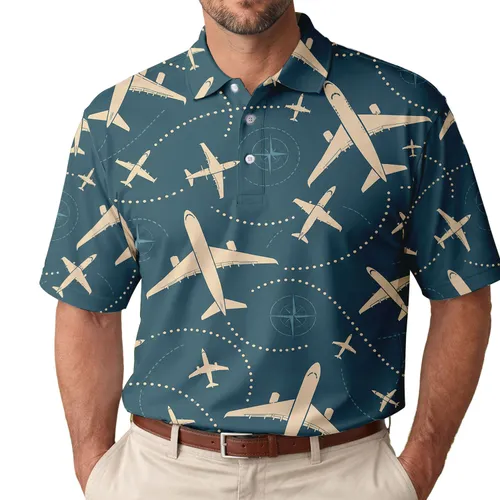 Airplane Flight Paths for Golf Travel, Aviation Adventures, Women Golfers and Pilots Men's Polo Shirt