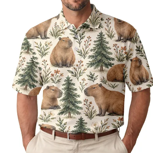 Capybara Woodland Retreat for Golf, Tennis, Pickleball, and Active Women Players Men's Polo Shirt