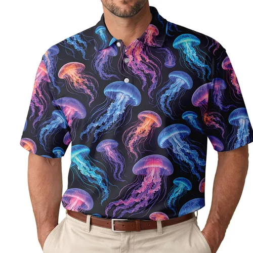 Colorful Glowing Jellyfish Ocean Style for Coastal Golf and Resort Summer Wear Women Men's Polo Shirt