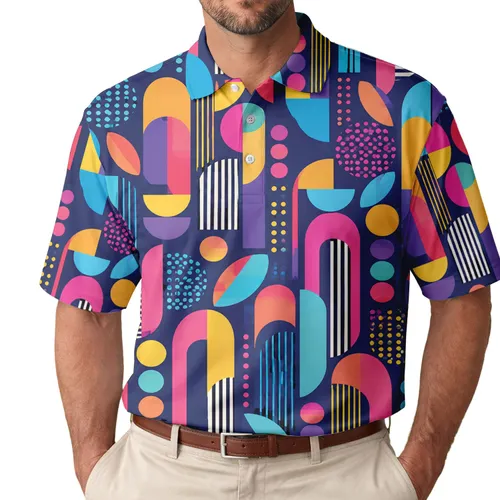 Colorful Geometric Golf Shapes For Summer Fairways And Resort Leisure Women Players Men's Polo Shirt