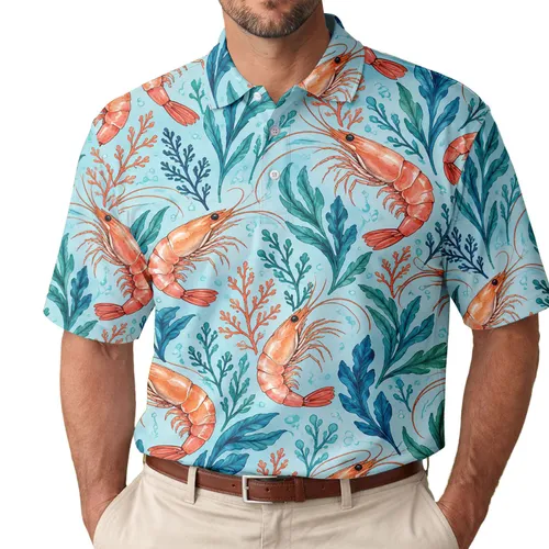 Coral Shrimp Coastal Seafood Motif for Sunny Golf Days and Tropical Tennis Women Men's Polo Shirt