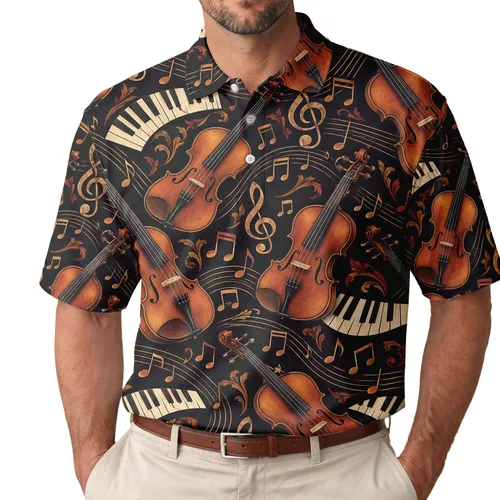 Violin Music Notes And Piano Keys For Golf Days, Music Teachers And Orchestra Fans Men's Polo Shirt