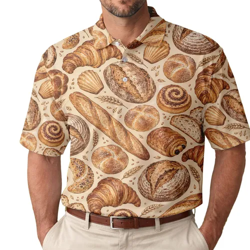Artisan Bread Motifs for Bakery Lovers, Weekend Golf and Brunch Outings Gift Idea Men's Polo Shirt