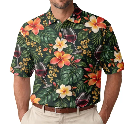 Plumeria Wine Floral Golf Style for Tropical Resort Evenings and Vineyard Escapes Men's Polo Shirt
