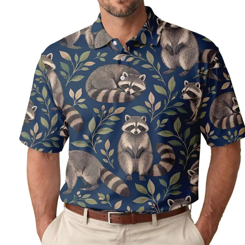 Raccoon Woodland Motifs for Golf Days and Nature Walks, Gift for Raccoon Lovers Men's Polo Shirt