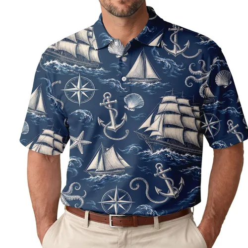 Nautical Sailing Icons for Coastal Golf Days and Gifts for Women Who Love the Sea Men's Polo Shirt