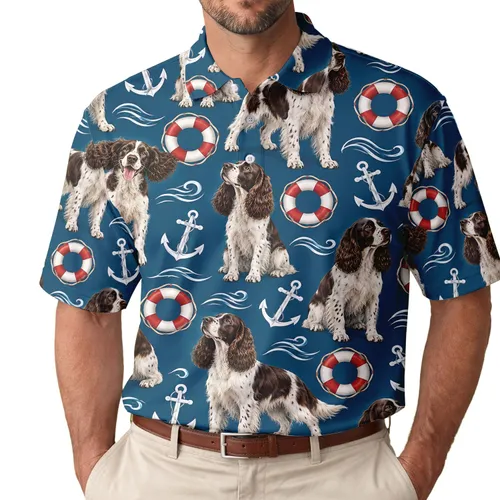 Springer Spaniel Nautical Anchor Motif for Coastal Golf Days and Dog Lover Getaways Men's Polo Shirt